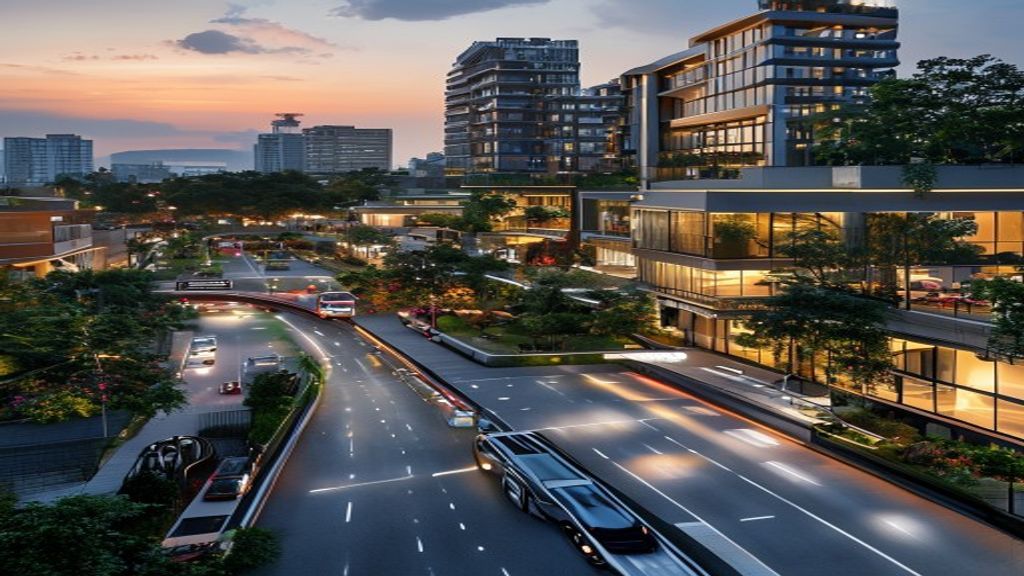 Aerial view of a modern multi-lane expressway in Delhi-NCR with high-speed transit lines