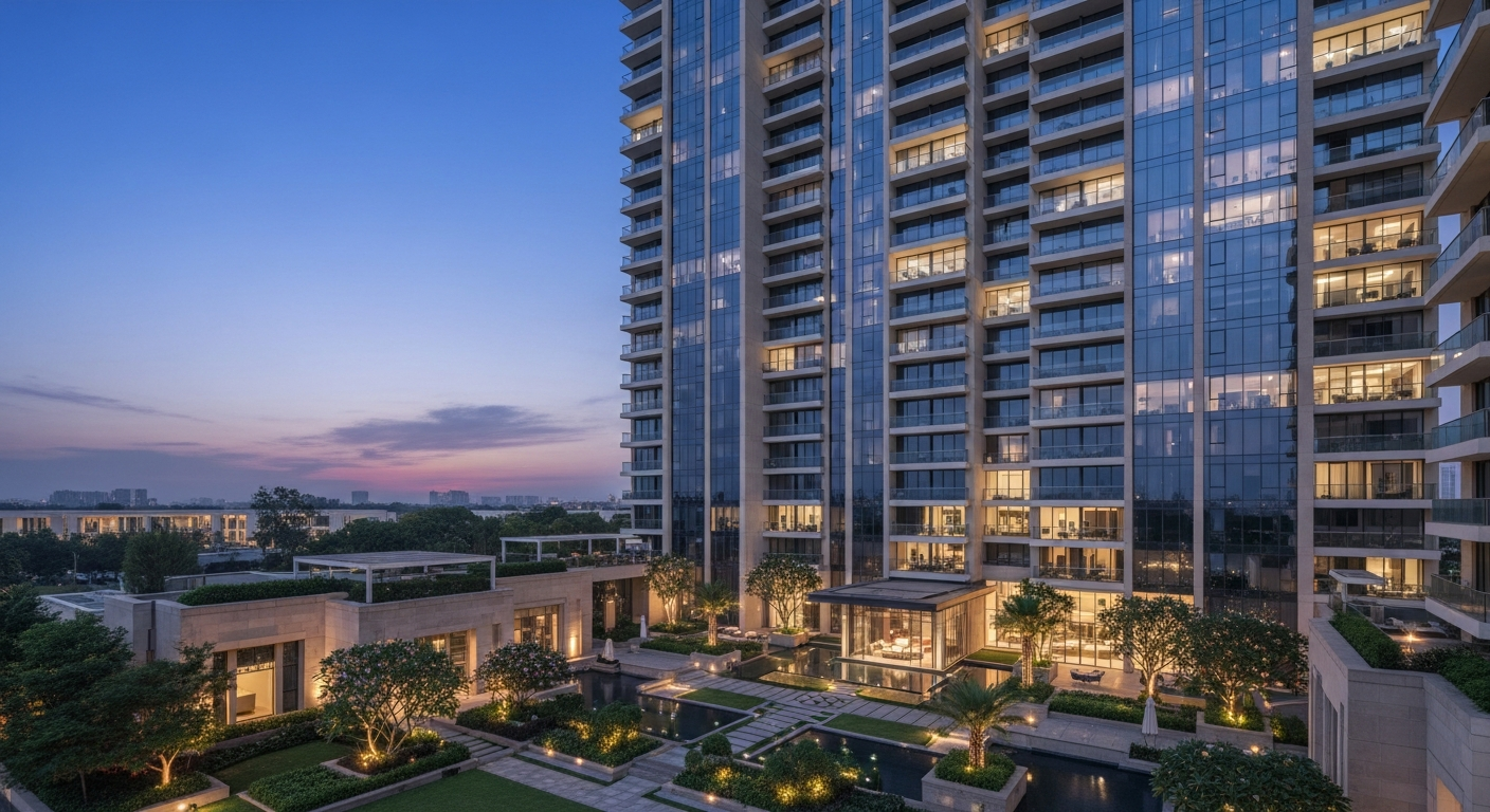 Modern luxury residential tower rendering in Greater Noida near Yamuna Expressway