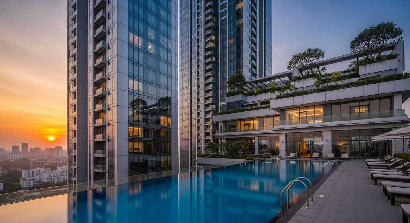 Architectural rendering of modern luxury residential towers in Delhi-NCR, symbolizing institutional real estate development.